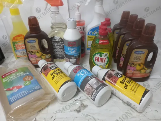 LOT OF APPROXIMATELY 36 ASSORTED HOME LIQUID ITEMS TO INCLUDE BARLEY-BIO ALGAE CONTROL, SPIRITS OF SALT AND ELBOW GREASE - COLLECTION ONLY