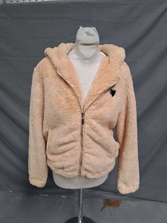 DANNII MINOGUE TEDDY HOOD ZIP UP JACKET IN CARAMEL SIZE 12