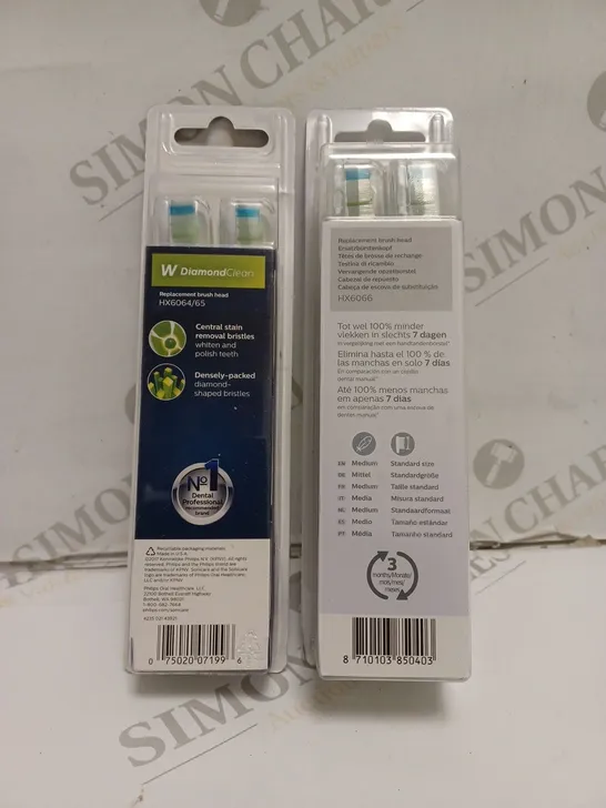 2 BOXED AND SEALED PHILIPS SONICARE REPLACEMENT BRUSH HEADS TO INCLUDE W DIAMONDCLEAN AND W2 OPTIMAL WHITE 