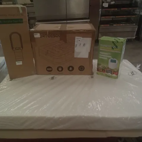 PALLET OF ASSORTED ITEMS INCLUDING BLOW UP MATTRESS, AIR MULTIPLIER TOWER FAN, EASY IRRIGATION SYSTEM AND SMALL MATTRESS