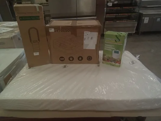 PALLET OF ASSORTED ITEMS INCLUDING BLOW UP MATTRESS, AIR MULTIPLIER TOWER FAN, EASY IRRIGATION SYSTEM AND SMALL MATTRESS