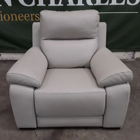 QUALITY ITALIAN DESIGNER ELECTRIC RECLINER MORENO CHAIR WITH SMALL ARMS - CREAM LEATHER