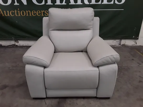 QUALITY ITALIAN DESIGNER ELECTRIC RECLINER MORENO CHAIR WITH SMALL ARMS - CREAM LEATHER