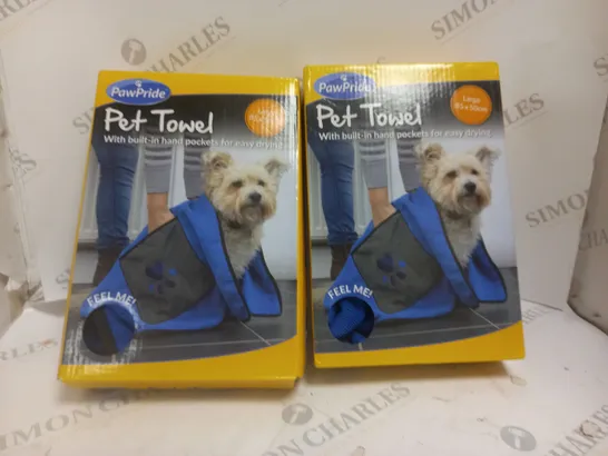 2 X BOXED PAWPRIDE PET TOWEL - LIGHTWEIGHT, MICROFIBRE