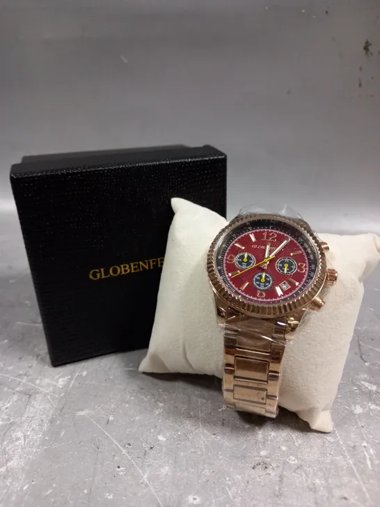 GLOBENFELD EXPEDIENT ROSE RED DIAL WATCH 