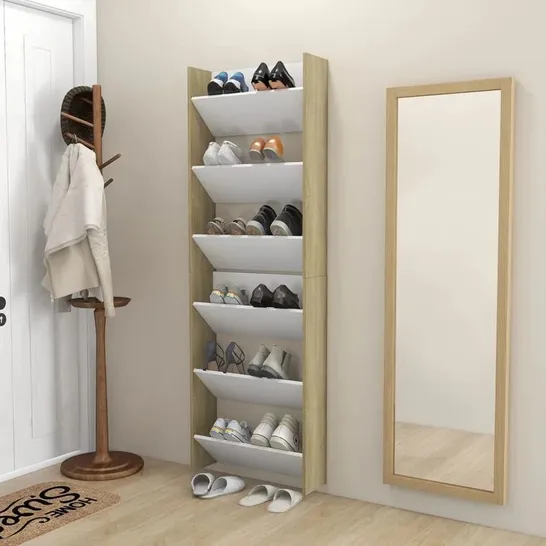 BOXED 12 PAIR SHOE RACK WHITE/OAK 