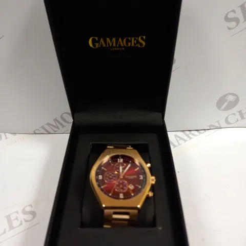 BOXED GAMAGES LONDON ENTERPRISE MENS AUTOMATIC ROSE GOLD STAINLESS STEEL BRACELET WATCH
