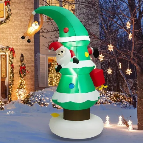 BOXED COSTWAY 8FT INFLATABLE CHRISTMAS TREE AND SANTA CLAUS WITH LED