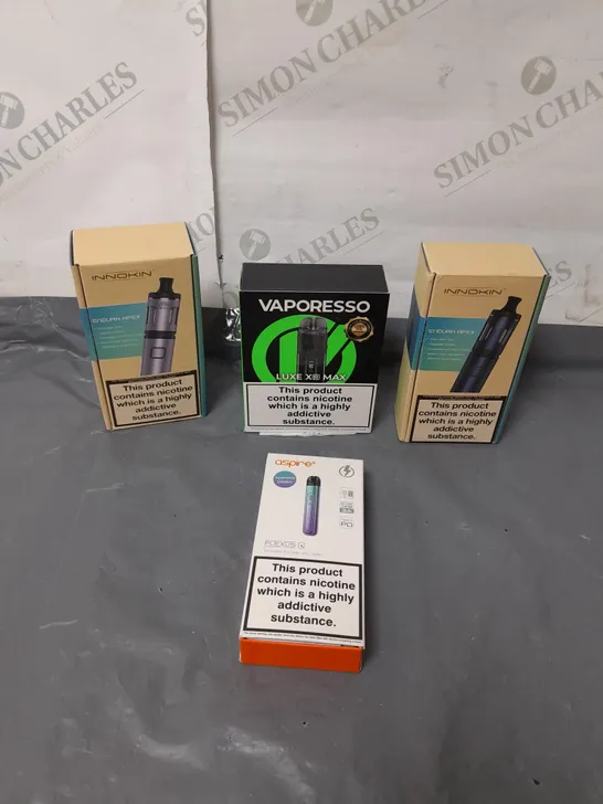 BOX OF APPROXIMATELY 20 ASSORTED E-CIGARATTES TO INCLUDE VAPORESSO, INNOKIN, ASPIRE ETC