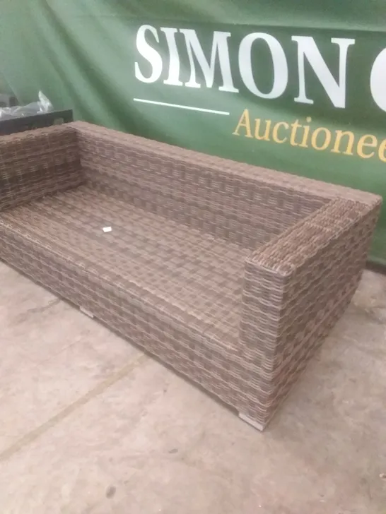 RATTAN EFFECT 3 SEATER GARDEN SOFA BROWN