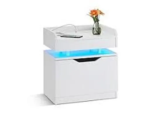 BOXED LED LIGHT BEDSIDE TABLE CHARGING STATION/NIGHTSTAND -IN WHITE-