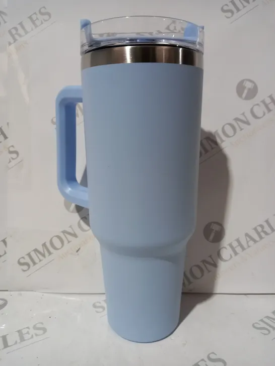 BOXED UNBRANDED STAINLESS STEEL THERMAL TRAVEL FLASK IN SKY BLUE