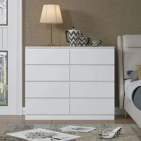 BOXED CHARLTON 8 DRAWER MERCHANT CHEST OF DRAWERS - WHITE GLOSS (2 BOXES)