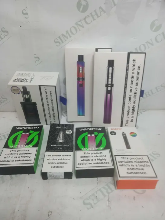 BOX OF APPROXIMATELY 15 ASSORTED E-CIGARATTES TO INCLUDE VAPORESSO, GEEKVAPE, ASPIRE ETC