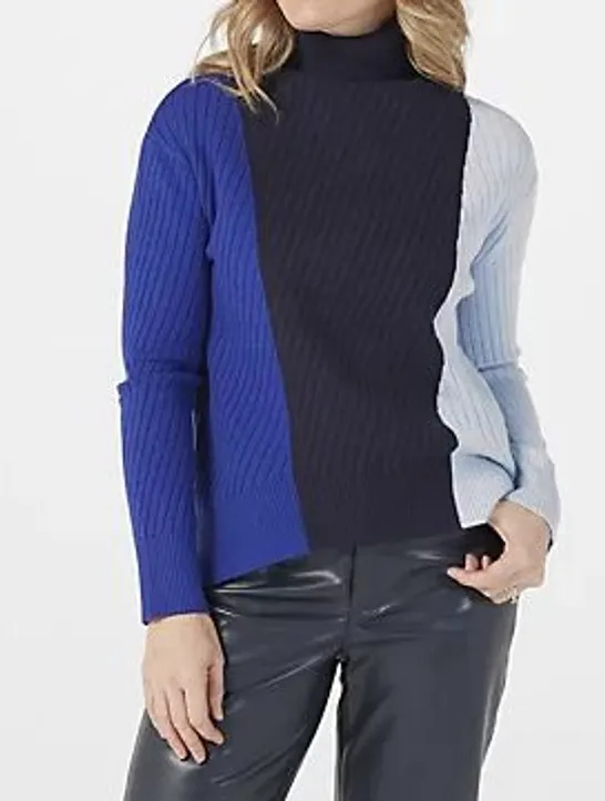 BOX OF 11 BADGLEY MISCHKA DARK BLUE/BLACK/LIGHT BLUE TURTLE NECK JUMPER