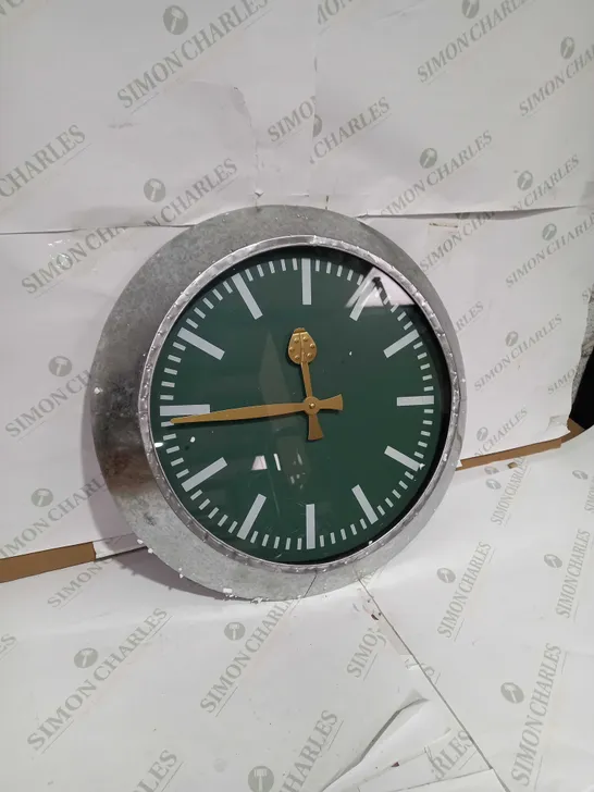 LARGE OUTDOOR GALVANISED STEEL CLOCK - GREEN FACE