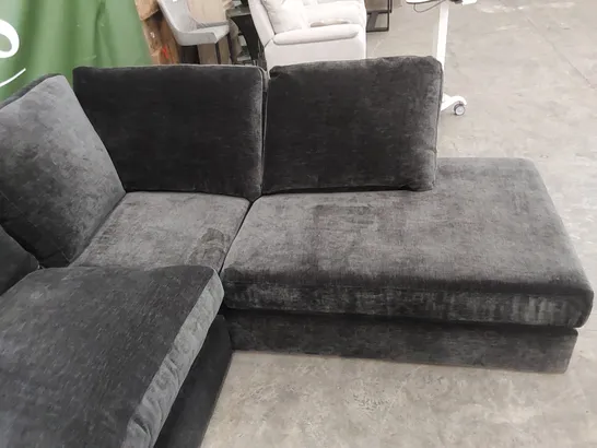 DESIGNER OPULENT CHENILLE CORNER SOFA WITH CUSHIONS - CHARCOAL 