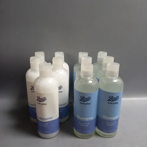 LOT OF APPROX. 11 BOTTLES OF BOOTS EVERYDAY SHAMPOO AND CONDITIONER COCONUT AND ALMOND 500ML