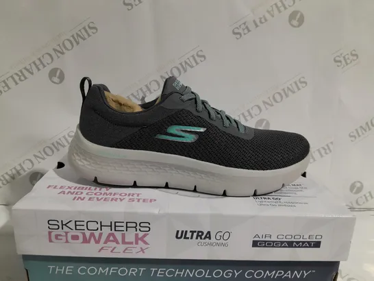 BOXED PAIR OF SKECHERS GOWALK FLEX ALANI TRAINERS IN CHARCOAL - SIZE 6.5