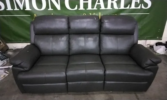 QUALITY DESIGNER BLACK LEATHER MANUAL RECLINER 3 SEATER SOFA