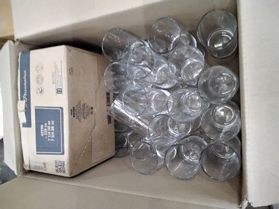 BOX OF APPROXIMATELY 30 GLASSES & BOXED PASABAHCE 12 GLASSES SET