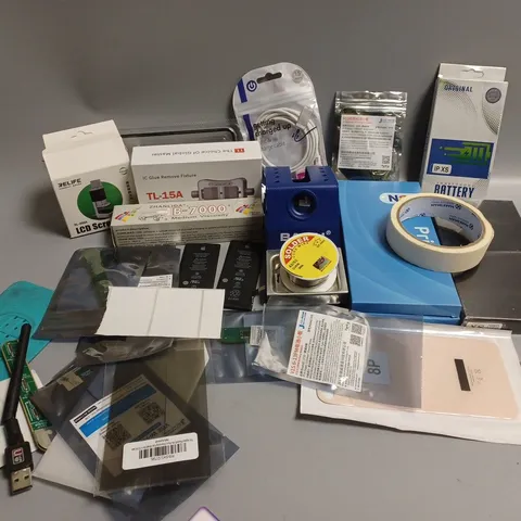 APPROXIMATELY 14 ASSORTED ELECTRICAL PRODUCTS TO INCLUDE APPLE IPHONE BATTERIES,IC GLUE REMOVE FIXTURE, CHIPBOARDS, ETC 