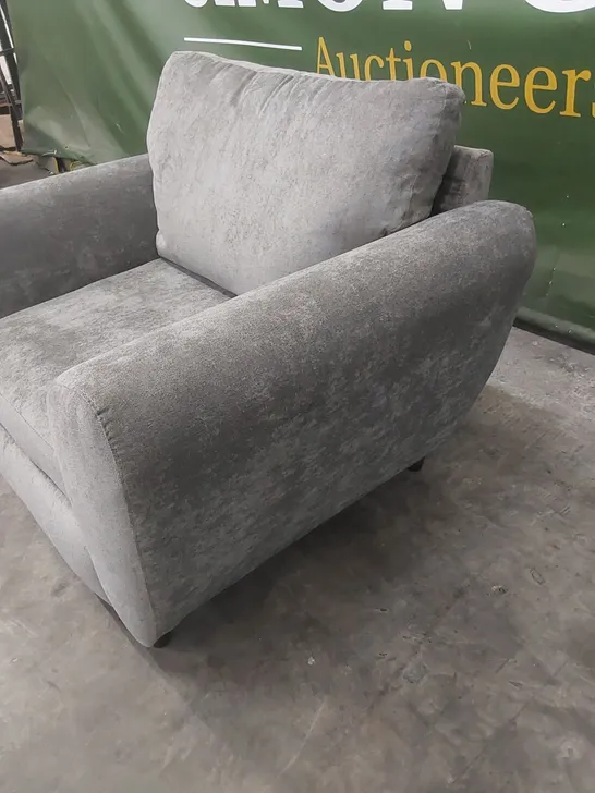 DESIGNER GREY FABRIC UPHOLSTERED ARMCHAIR