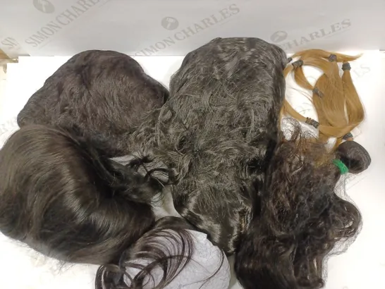 LOT OF 8 ASSORTED HAIR EXTENSIONS AND WIGS