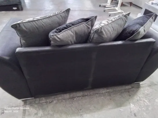 DESIGNER 3 SEATER HILTON STYLE FABRIC UPHOLSTERED SOFA IN VIPER BLACK AND CHARCOAL GREY COLOUR 