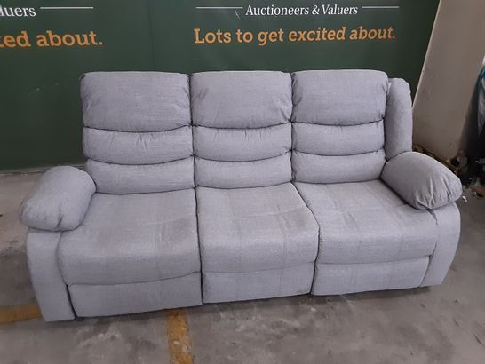 DESIGNER GREY FABRIC 3-SEATER MANUAL RECLINE SOFA - MISSING ONE SIDE PIECE