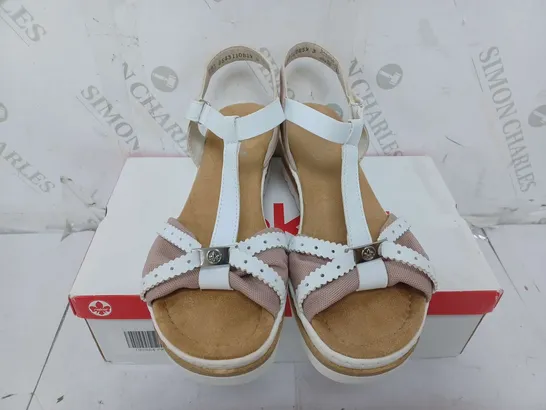 BOXED PAIR OF RIEKER WHITE/PINK SANDAL - SIZE 6.5