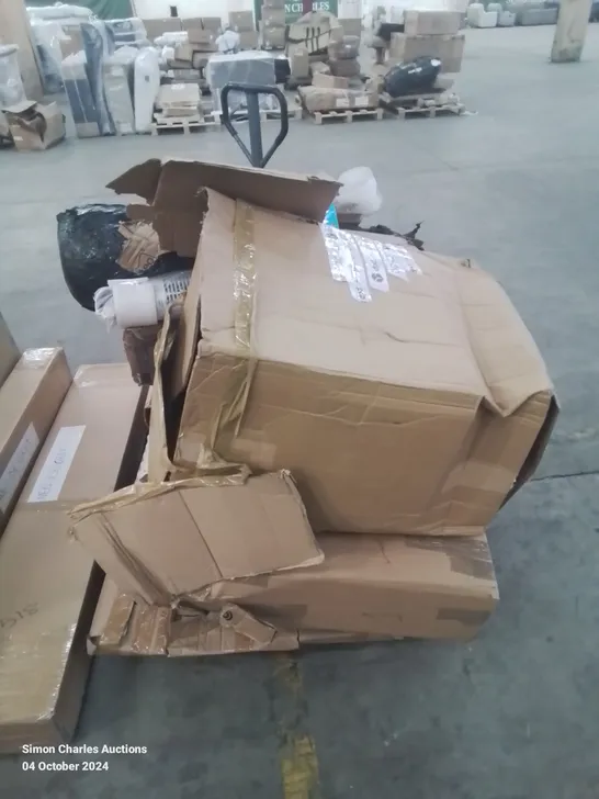 PALLET CONTAINING VARIOUS BOXED FURNITURE PARTS AND OTHER HOUSEHOLD ITEMS ETC.