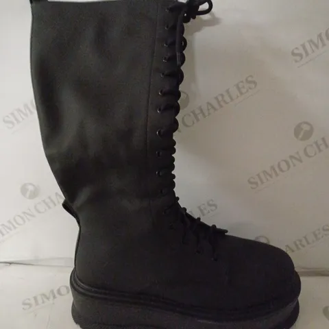 BOXED PAIR OF KOI WOMEN'S PLATFORM BLACK LACE UP BOOTS SIZE 6