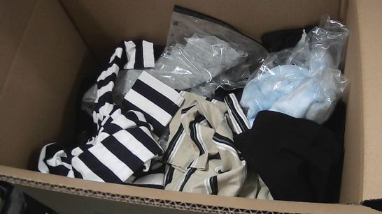 BOX OF ASSORTED BOYS CLOTHING TO INCLUDE BABYGROW, BATMAN HAT, SHORTS