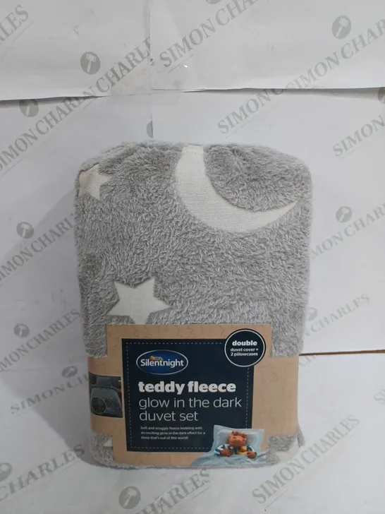 SILENTNIGHT GLOW IN THE DARK TEDDY FLEECE DUVET COVER SET - GREY