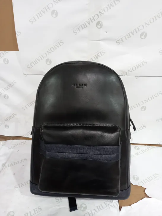 TED BAKER BLACK WITH BLUE TRIM  LEATHER BACKPACK 