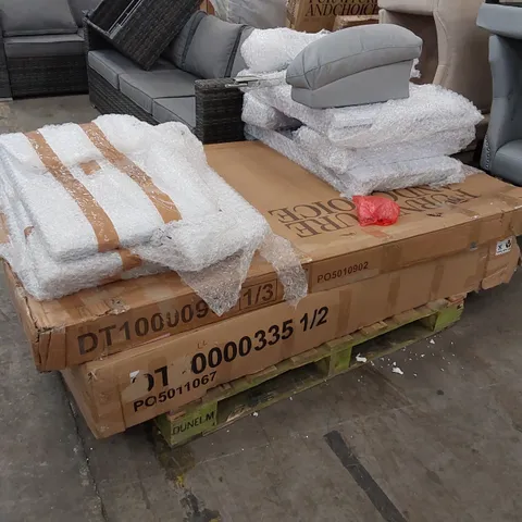 PALLET OF ASSORTED FURNITURE PARTS INCLUDING MOSTLY TABLE PARTS