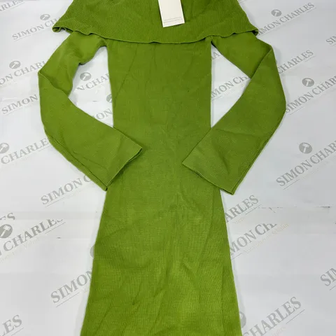 PRETTY LAVISH BARDOT KNITTED MIDI DRESS IN OLIVE GREEN SIZE XS