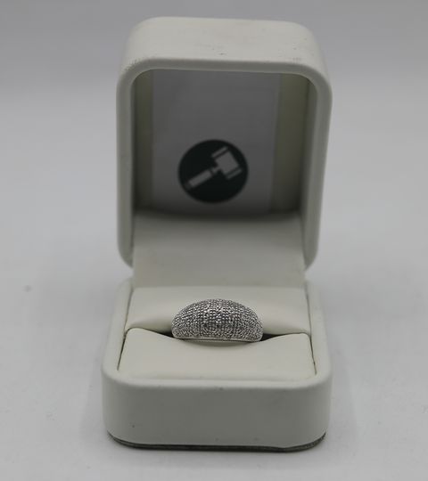 DESIGNER 9CT WHITE GOLD DOME RING PAVE SET WITH DIAMONDS