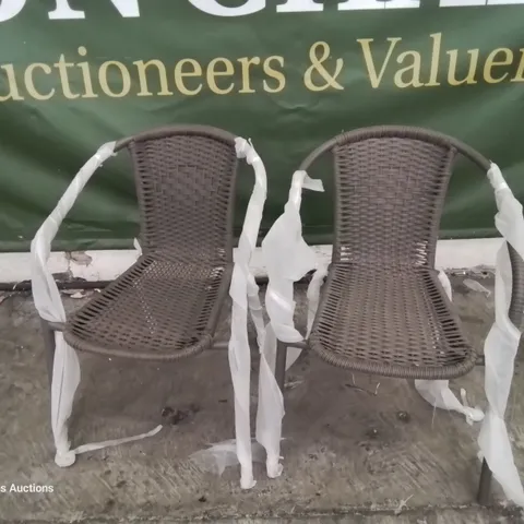 PAIR OF RATTAN EFFECT METAL FRAMED ARMCHAIRS