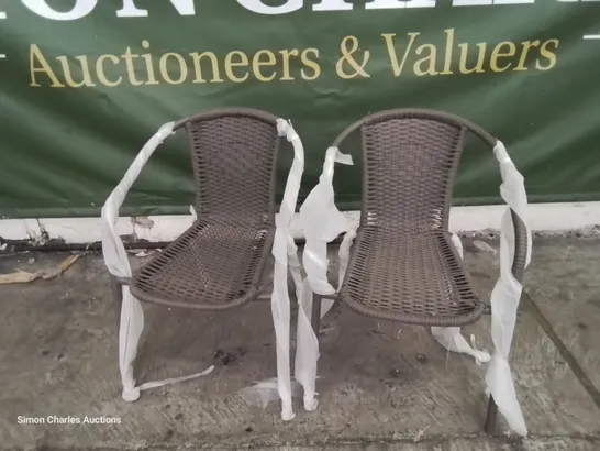 PAIR OF RATTAN EFFECT METAL FRAMED ARMCHAIRS