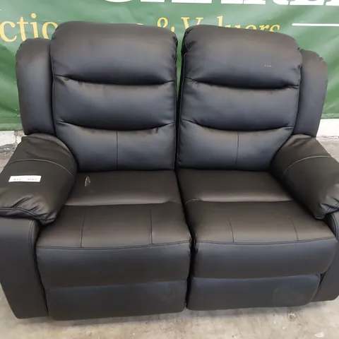 DESIGNER MANUAL RECLINING TWO SEATER SOFA BLACK FAUX LEATHER 