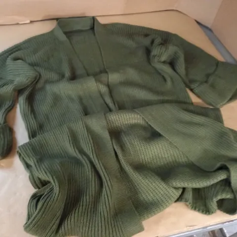 GREEN LONGLINE OPEN FRONT CARDIGAN - SIZE UNSPECIFIED