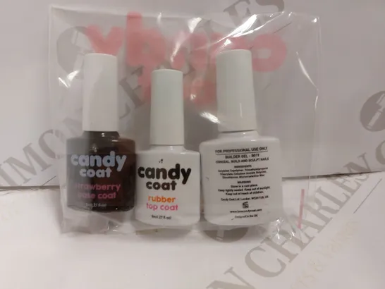 BOX OF 3 CANDY COAT ITEMS TO INCLUDE BASE COAT, TOP COAT AND BUILDER GEL