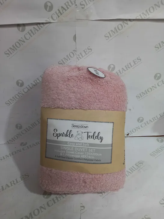 SLEEPDOWN SPARKLE TEDDY FLEECE THERMAL DUVET COVER SET WITH PILLOWCASE WARM COSY SUPER SOFT SINGLE BED 135X200CM BLUSH PINK