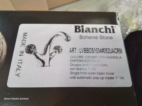 BOXED BIANCHI BOHEME STONE SINGLE HOLE WASH BASIN MIXER WITH AUTOMATIC POP UP WASTE
