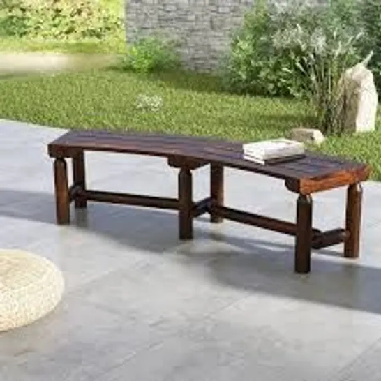 BOXED COSTWAY PATIO CURVED BENCH CARBONIZED WOOD DINING BENCH FOR ROUND TABLE 710 LBS MAX LOAD