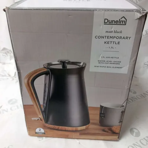 BOXED DUNELM MATT BLACK CONTEMPORARY KETTLE 1.7L