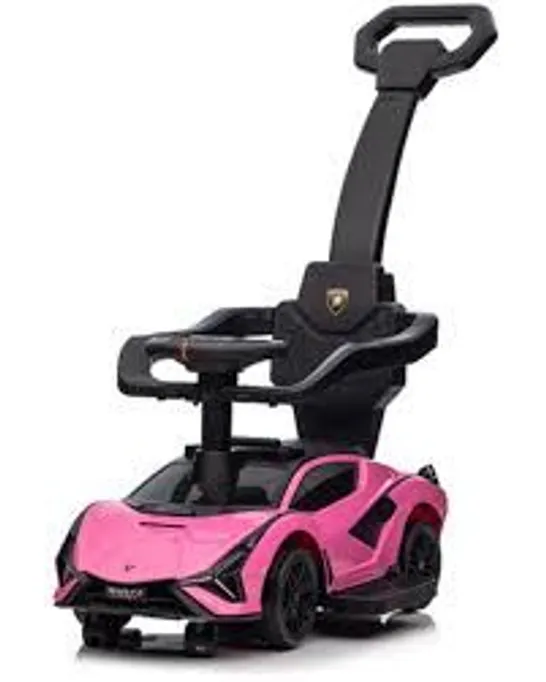 BOXED 3-IN-1 LICENSED LAMBORGHINI RIDE ON WALKING CAR & STROLLER DETACHABLE PUSH HANDLE - PINK