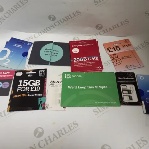 LARGE QUANTITY OF ASSORTED SIM CARDS AND MOBILE TOP UPS FROM PROVIDERS SUCH AS O2, VOXI, VODAFONE, ETC 